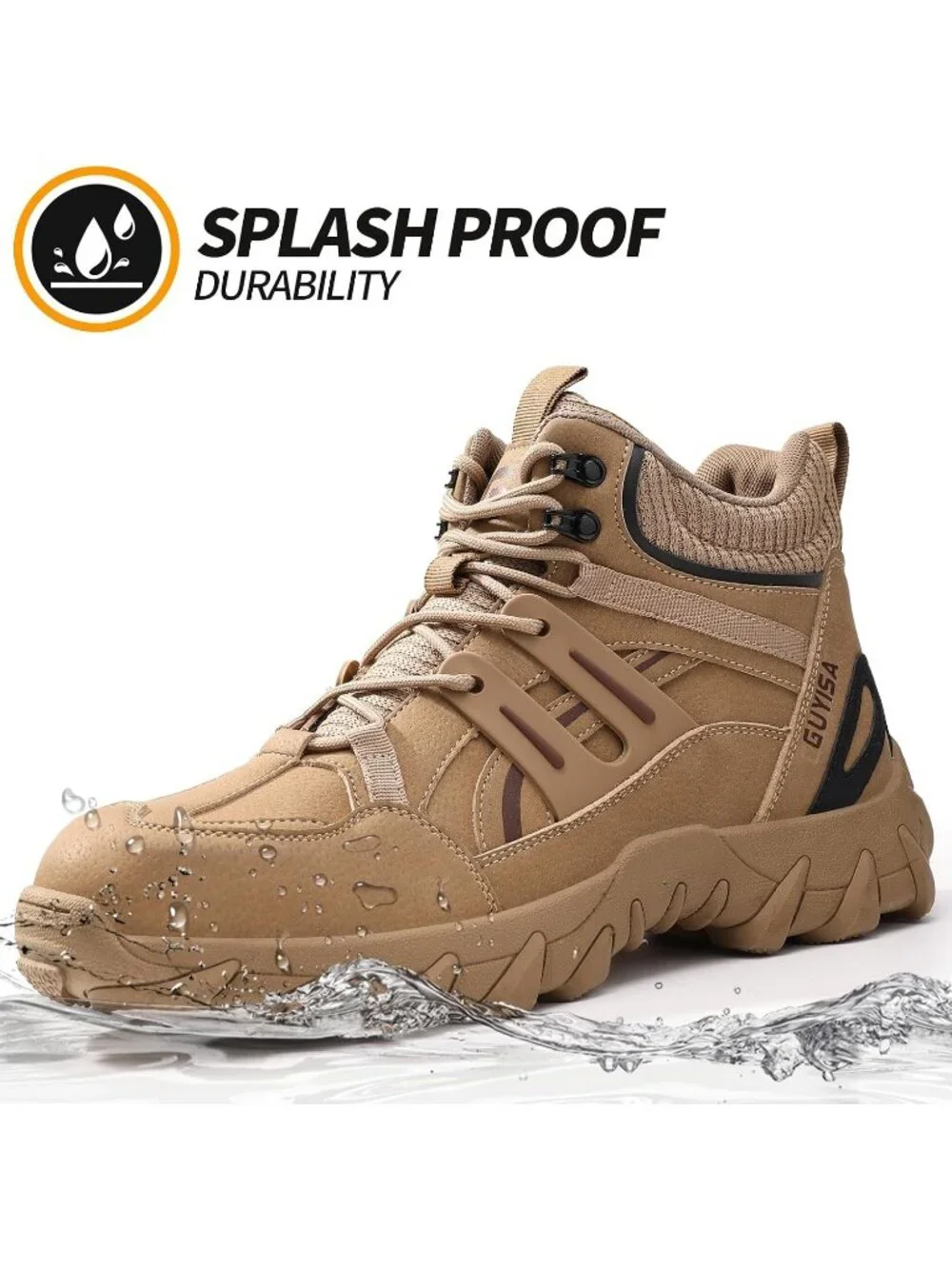 Men's Brown Breathable Shoes Casual High Top Steel Toe Non Slip Hiking Boots